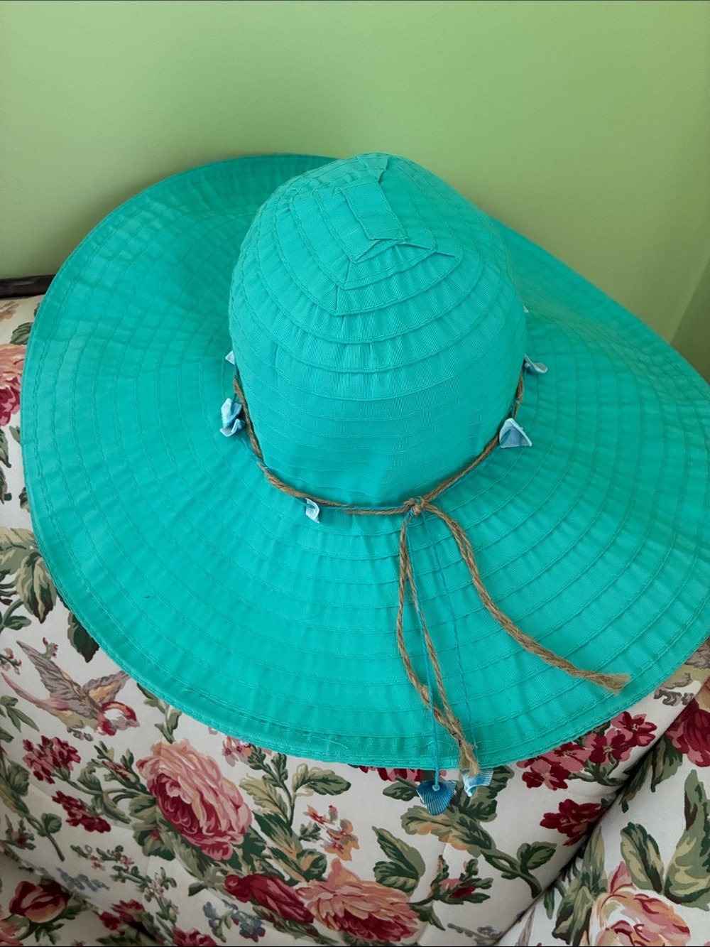 Women’s Turquoise Wide-Brim Sun Hat with Twine Accent - Picture 8 of 8